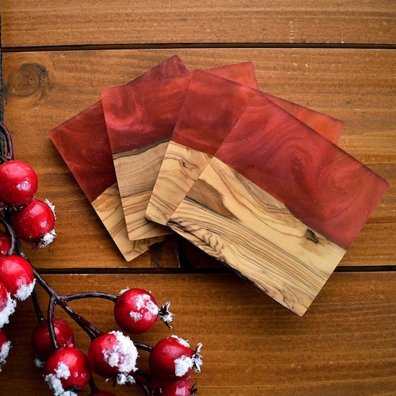 Epoxy Coaster Red | Set of 4 | Epoxy Resin Art Coasters | Housewarming Gift |  Gift For New House