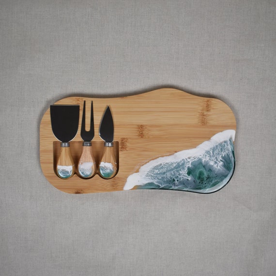 Epoxy Cheese Board with Ocean Waves