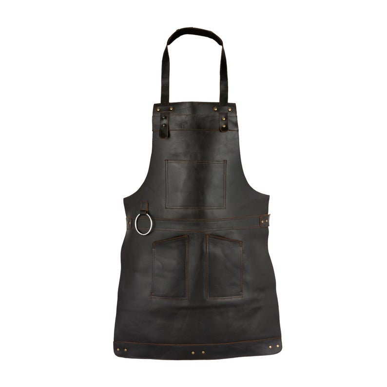 Dark Chocolate Brown Top Grain Leather Apron With Towel Ring Butcher