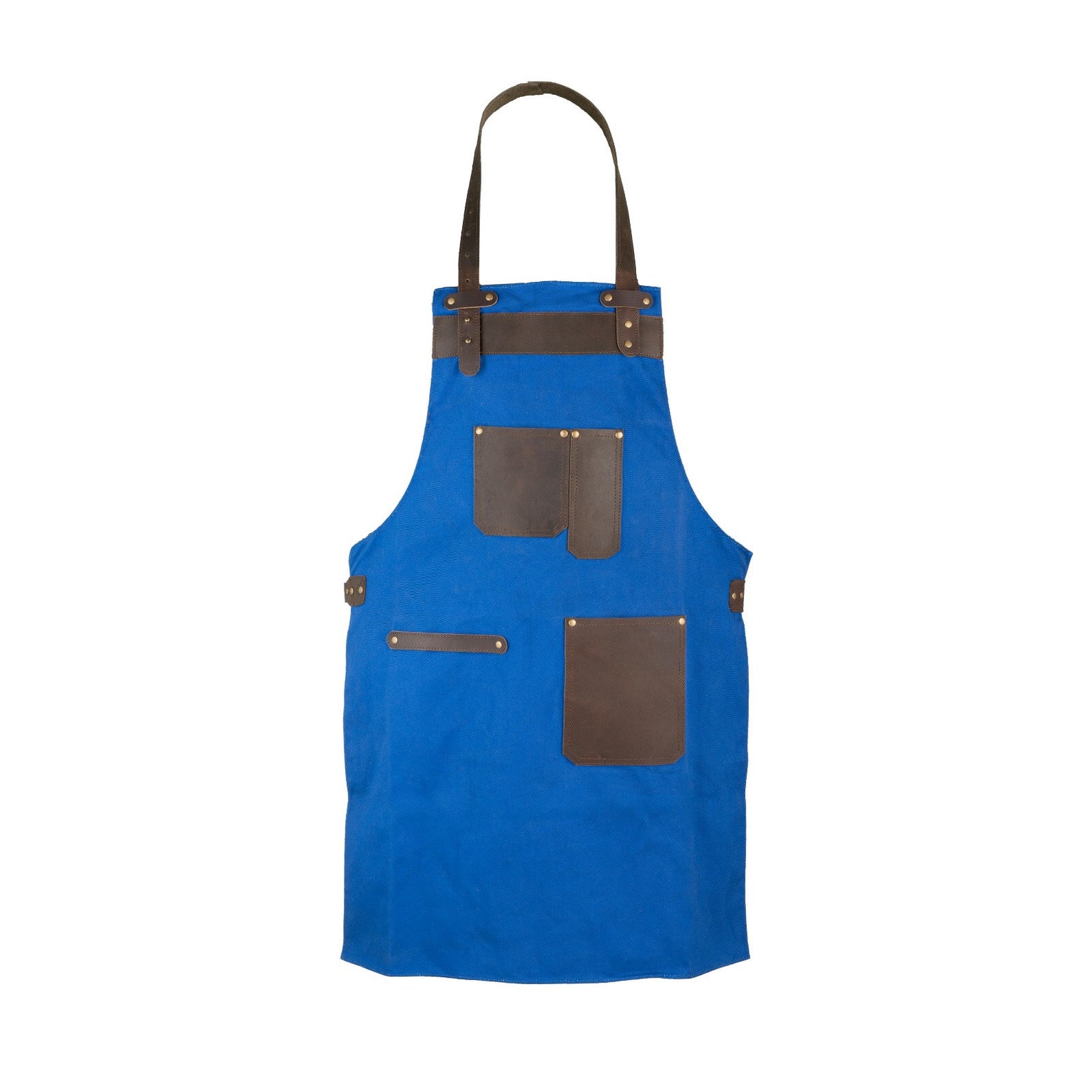 Royal Blue Canvas Apron with Leather pockets Butcher Apron Etsy