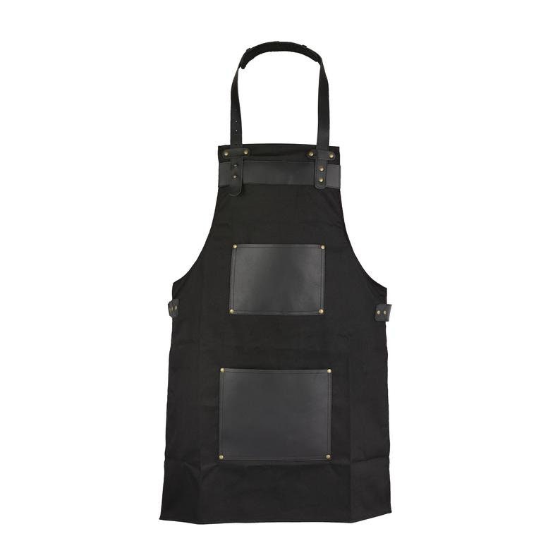 tablier en toile noire avec poche cuir tablier de cuisine barbier barbecue cadeau