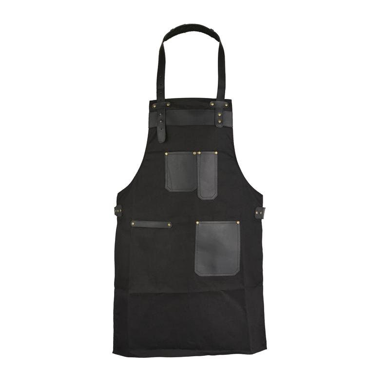 tablier en toile noire avec poche cuir tablier de cuisine barbier barbecue coiffeur cadeau