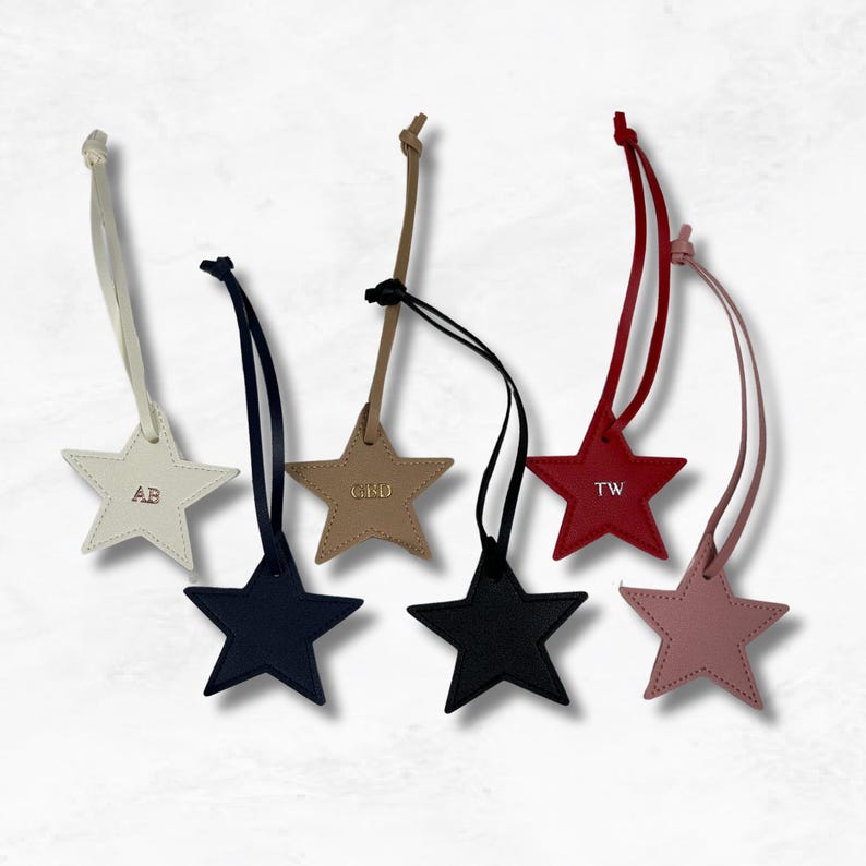 Charm de estrella personalizado para bolso, llavero con monograma inicial de cuero vegano, etiqueta de equipaje, accesorio para bolso personalizado imagen 1