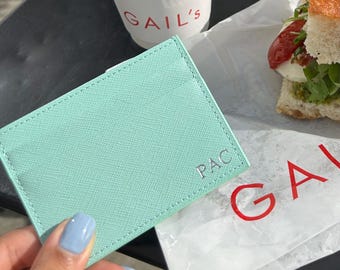 Personalised Saffiano Leather Card Holder, Custom Monogram Initials Wallet, Name Purse, Gift