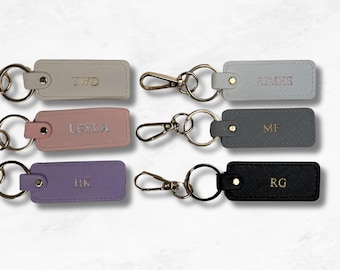 Llavero con cierre personalizado, llavero de cuero vegano con inicial y monograma personalizado para bolso.