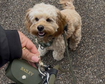 Personalised Vegan Leather Dog Poo Bag Holder, Monogrammed Pet Waste Dispenser