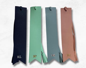 Personalised Tassel Bookmark, Vegan Leather Custom Monogram Initials Gift for Reader, Book Lover