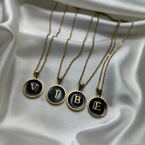 Black Enamel Initial Letter 18K Gold Plated Necklace - Tarnish Free - Gift for Her - Birthday Gift - Custom Necklace - Mothers Day