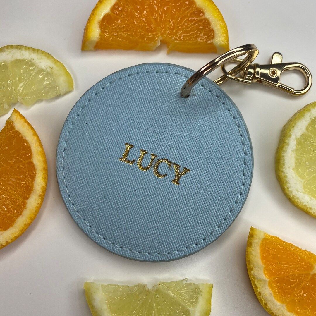 Personalised Round Luggage Tag Keychain Keyring Bag Charm Etsy