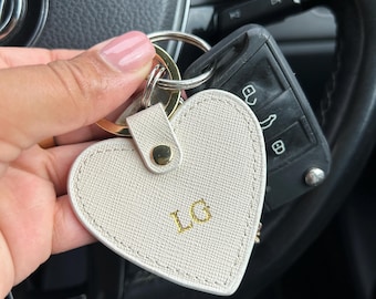 Monogram Saffiano Leather Heart Keychain, Personalised Keyring