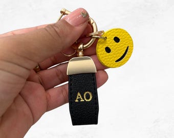 Personalised Smile Charm Keyring, Custom Initial Bag Charm, Monogram Keychain