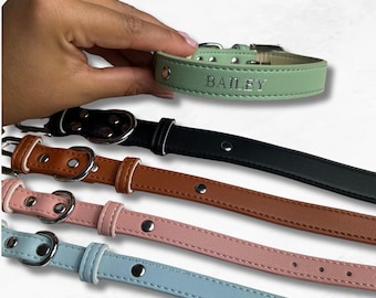 Personalised Dog Collar, Vegan Leather Custom Name Pet Collar