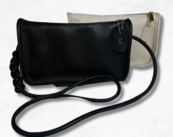 Personalised Leather Crossbody Bag, Custom Name Initial Plait Strap Cross Body Bag