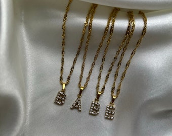 CZ Diamond Initial Necklace, 18K Gold Plated Custom Letter Pendant Necklace, Personalised Jewellery