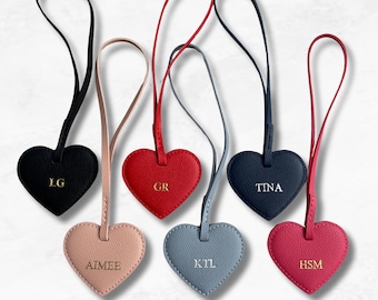 Personalisierter Herz Taschenanhänger, Veganes Leder Individueller Initial Schlüsselanhänger, Kunstleder Monogramm Taschenanhänger