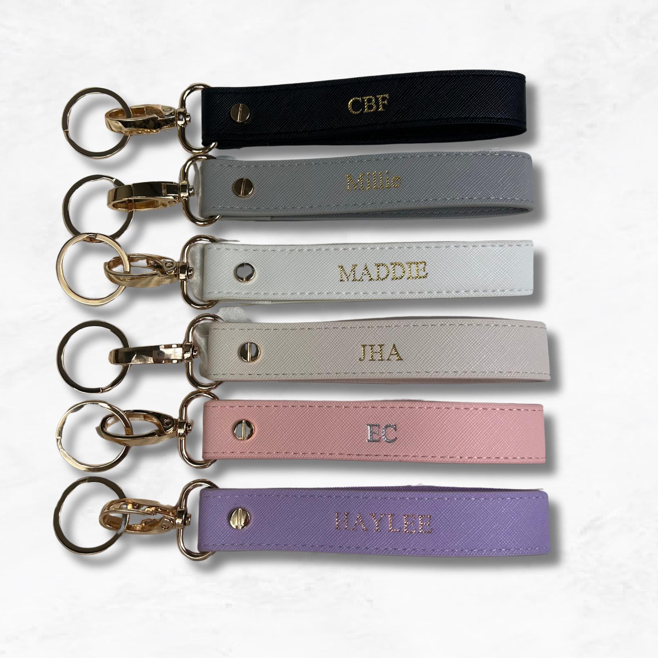 Personalised Wristlet Keyring, Vegan Leather Custom Loop Keychain, Monogrammed Strap Keyring, Bag Charm, Initials Gift, Personalised Gift