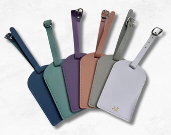 Personalised Luggage Tag, Vegan Leather, Custom Initials Monogram Travel Accessories, Suitcase Tag, Bag Charm