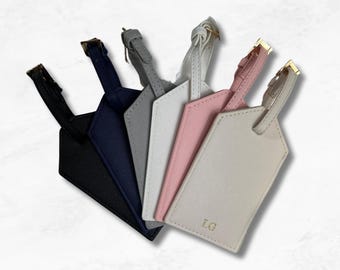 Personalised Luggage Tag, Vegan Leather Custom Name Suitcase Tag, Monogram Initials Bag Charm
