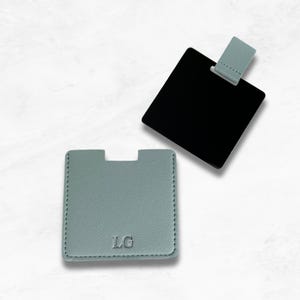 Personalised Compact Mirror, Vegan Leather Custom Name Initials Pocket Mirror