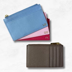 Personalized Vegan Leather Card Holder with Zip: Custom Initial Gift