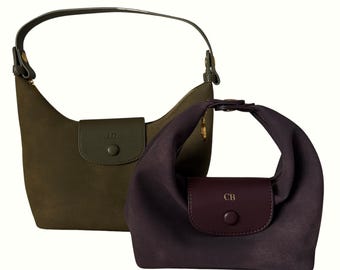 Personalised Faux Suede Multi Wear Bag, Custom Initials Crossbody, Shoulder Bag, Clutch