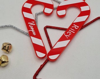 Personalised candy cane Christmas tree decoration/tree dec with ribbon