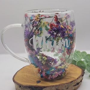 Trockenblumen Becher, doppelwandiger Glasbecher, schönes Geschenk, personalisiert