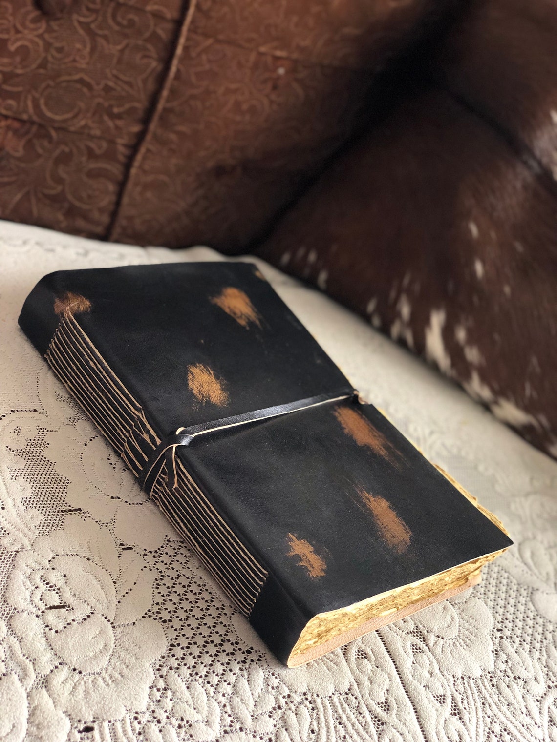 Vintage leather journal 8x13 inches Deckle Edge Rustic Etsy