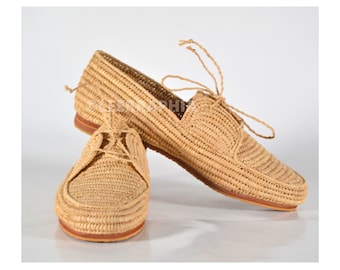 Zapatos de rafia para hombre, mocasines de rafia hechos a mano, mocasines de esparto tejidos a mano para hombre.