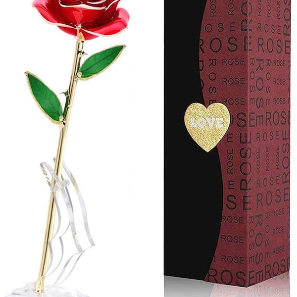 Gold Dipped Rose, 24k Gold Rose,Long Stem 24k Gold Lasted Real Roses with Stand, Gift for Valentine's Day/Mothers Day/Birthday/Anniversary