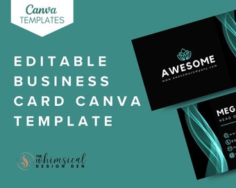Moderne schwarze Visitenkarte |  Druckbare Visitenkarte | Canva Visitenkarte Vorlage | Bearbeitbare Visitenkarte | Visitenkarten Design