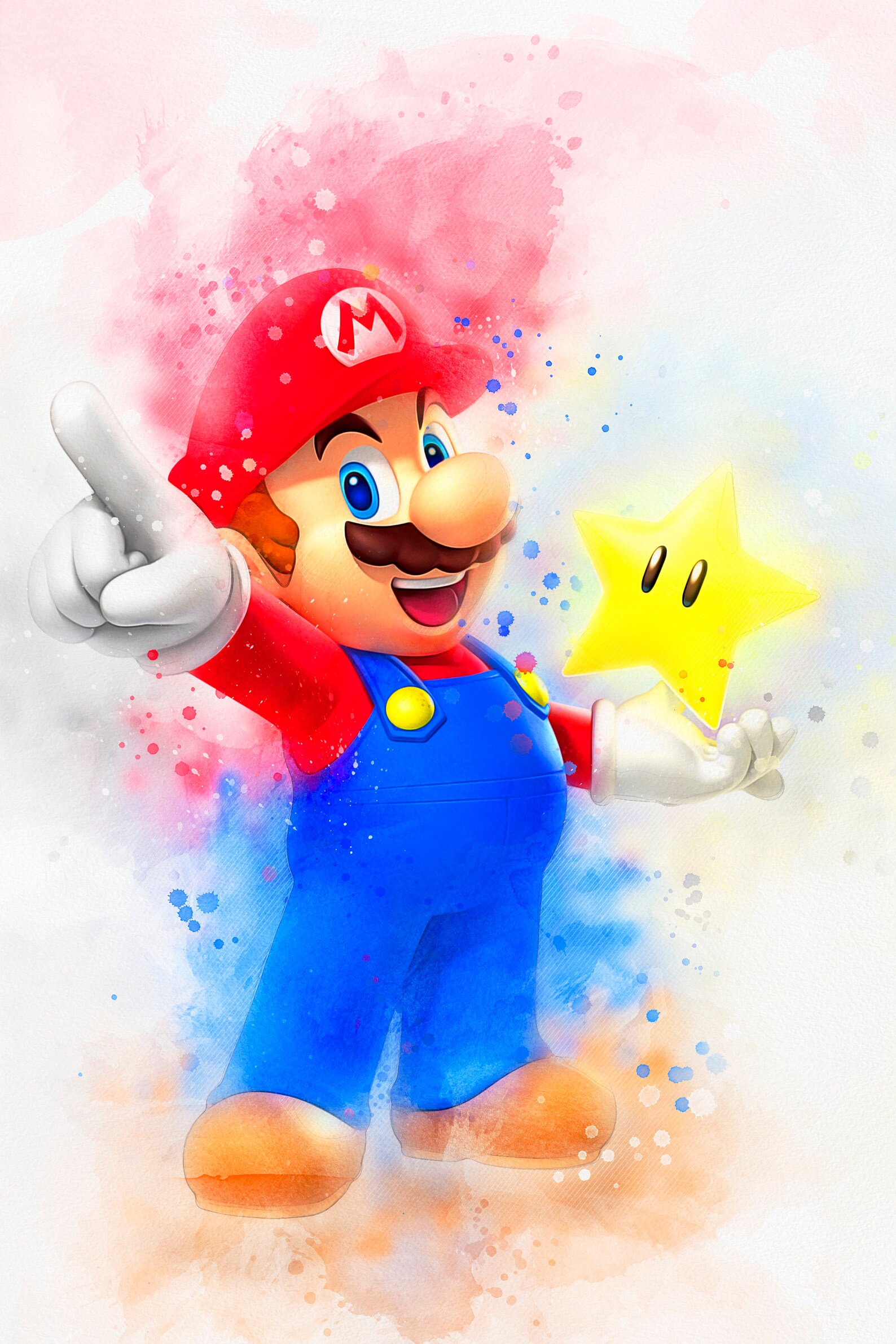 Super Mario with Star watercolor print digital download | Etsy