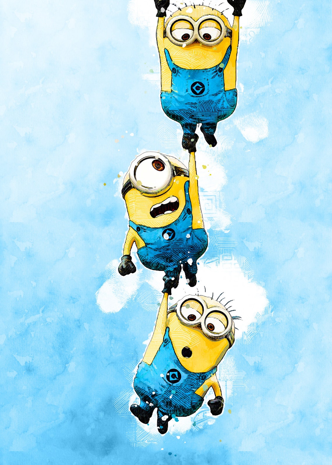 Minions Hanging Watercolor Poster Printed And Shipped Etsy