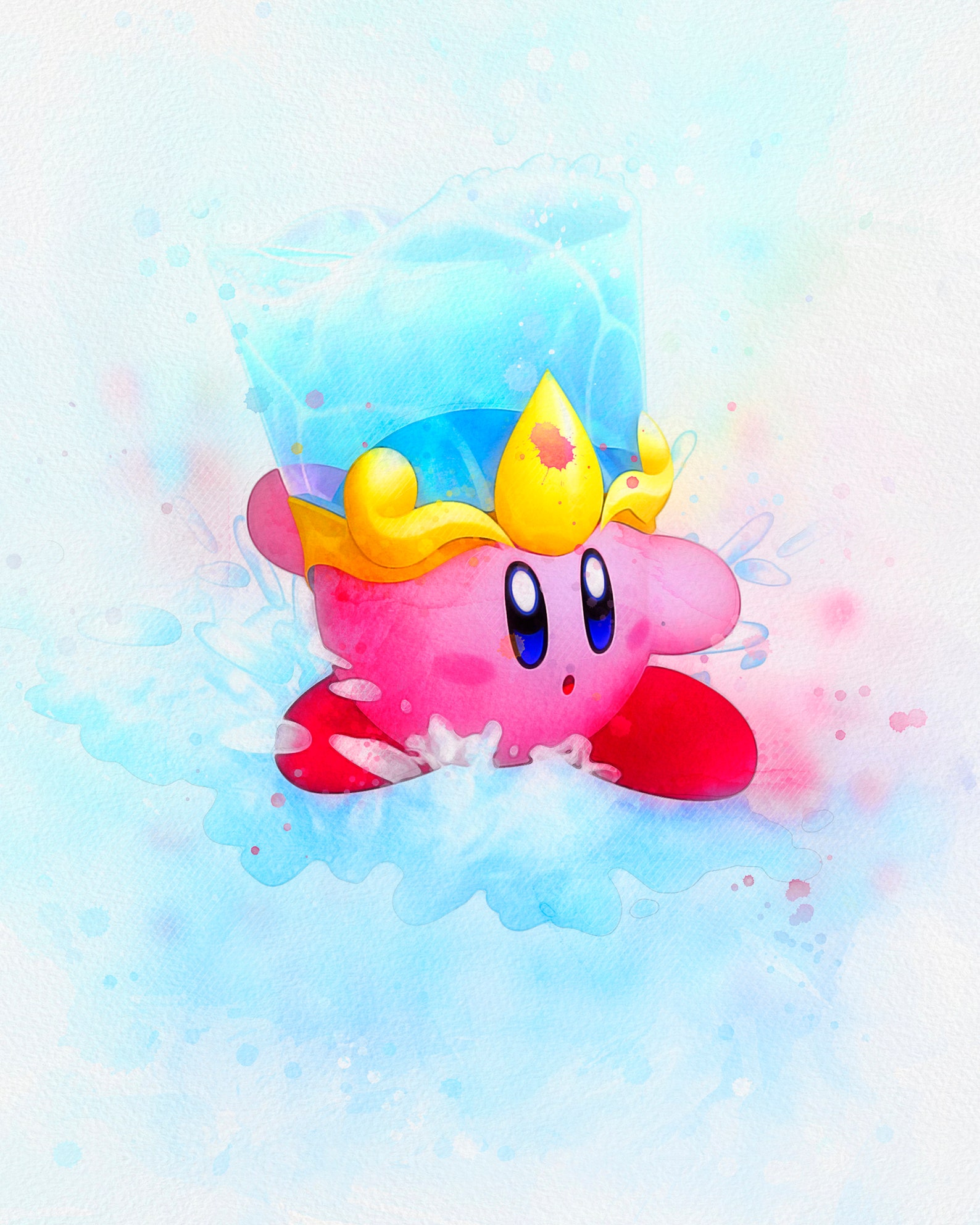 Water power Kirby watercolor print digital download Nintendo | Etsy