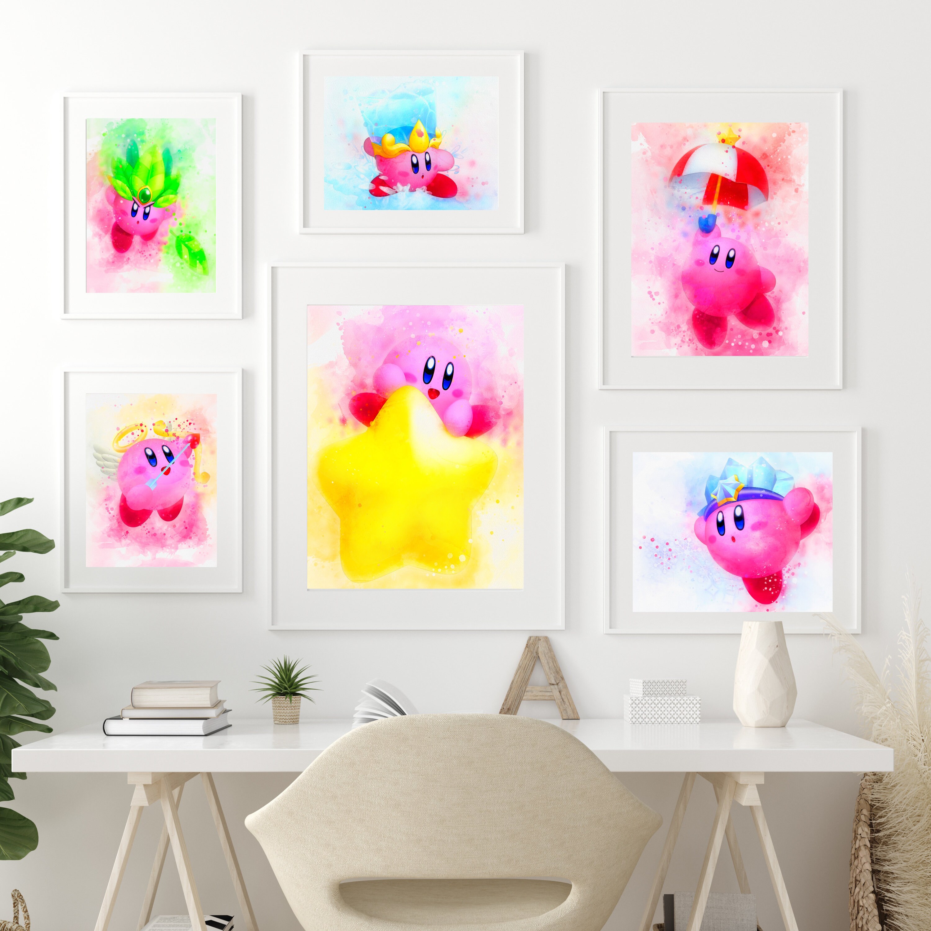 Set of 6 Kirby watercolor prints 5:7 only Kirby on water file | Etsy