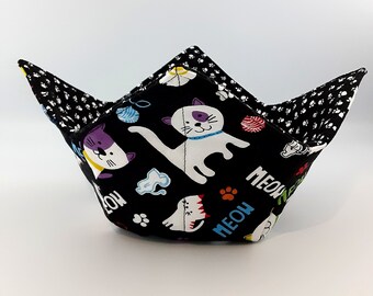 Kitty Cats Reversible Bowl Cozy, Cat Lovers Bowl Carrier, Microwave Soup Bowl Holder, Fun Bowl Hugger, Hostess and Housewarming gift