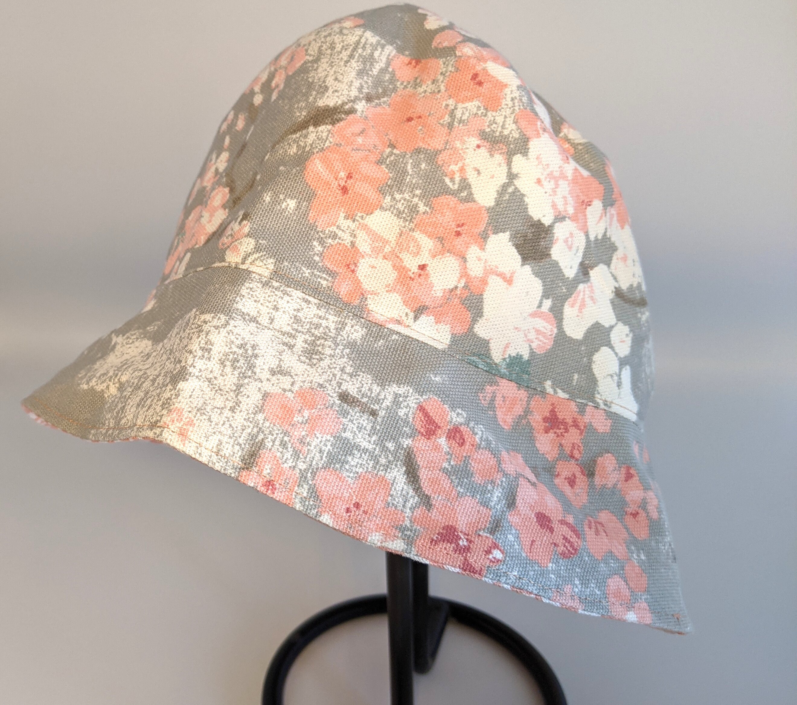 Peach and Floral Reversible Bucket Hat 