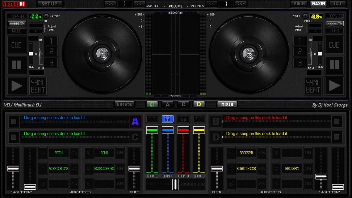 Virtual DJ mixing interface for touch screen VDJ Multitouch Etsy