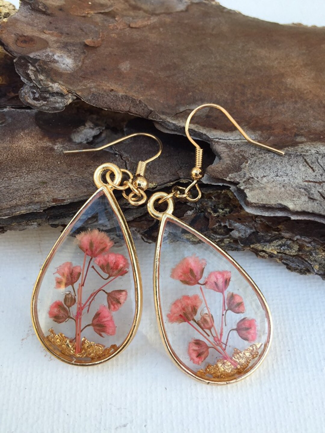Handmade Resin Earrings, Dried Flowers, Real Flowers, Resin Jewelry