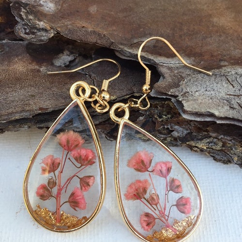 Handmade Resin Earrings Dried Flowers Real Flowers Dried Etsy