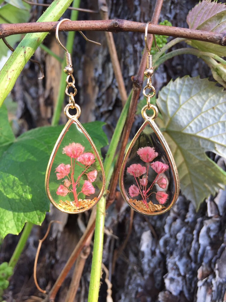 Handmade Resin Earrings Dried Flowers Real Flowers Resin Etsy