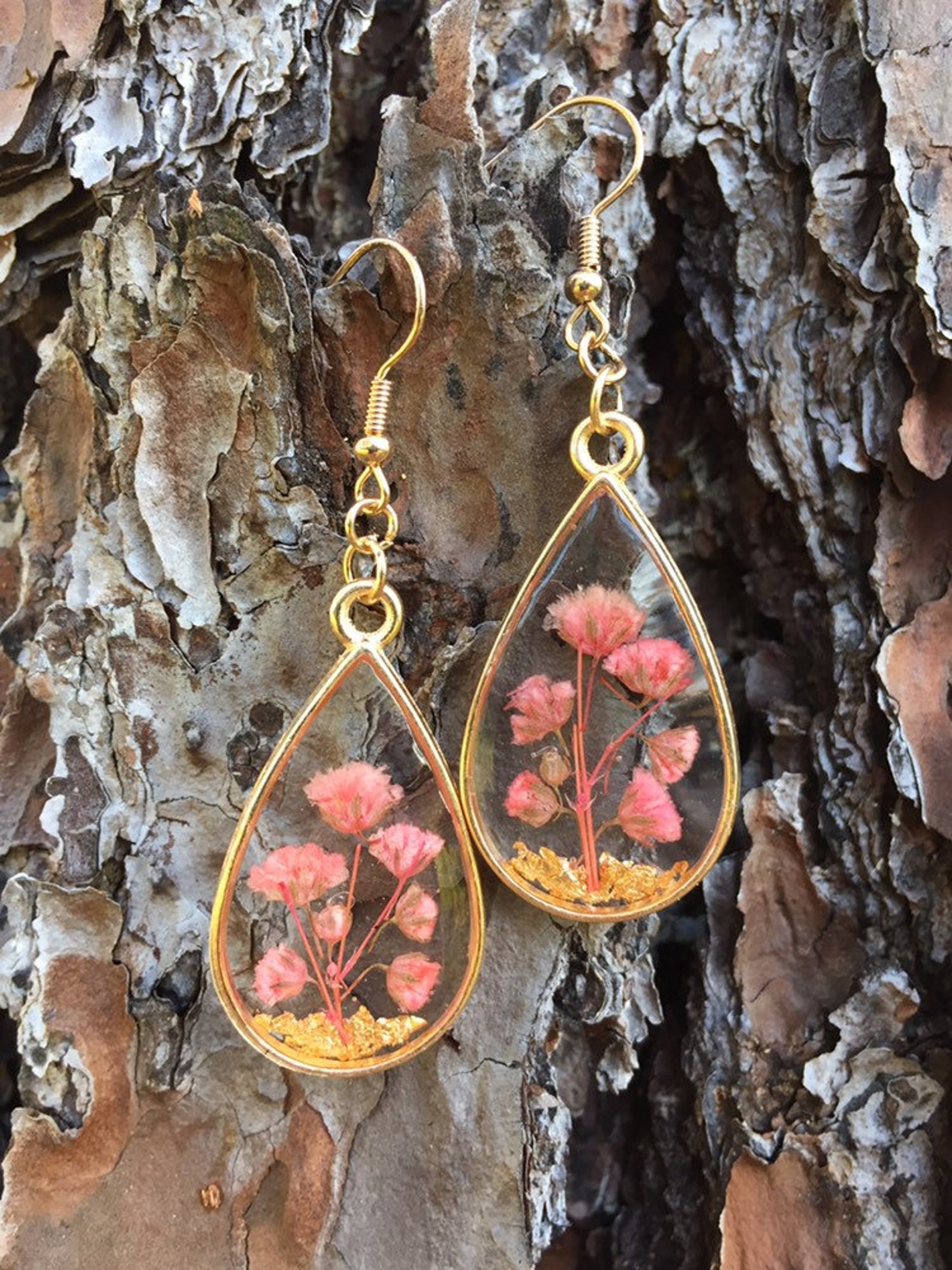 Handmade Resin Earrings Dried Flowers Real Flowers Resin Etsy