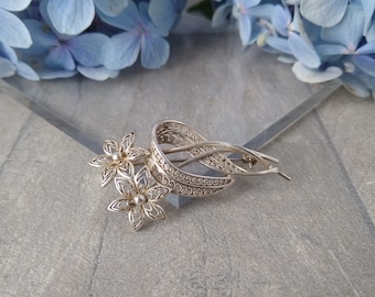 Silver Filigree Flower Brooch STERLING FOREIGN Vintage Pin