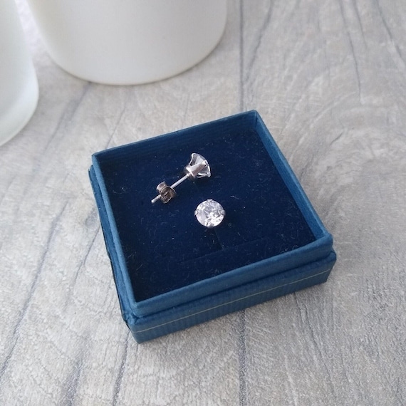 Sterling Silver Cubic Zirconia Stud Earrings, Dainty Minimalist Jewellery
