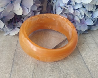 Orange Marble Bangle, Butterscotch Plastic Bracelet, Retro Asymmetric Irregular Chunky Bangle, Retro Jewellery Gift, Vintage Gift For Friend