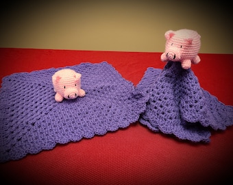 Patrón de manta de seguridad para bebé con gatitos y cerdo completo a crochet
