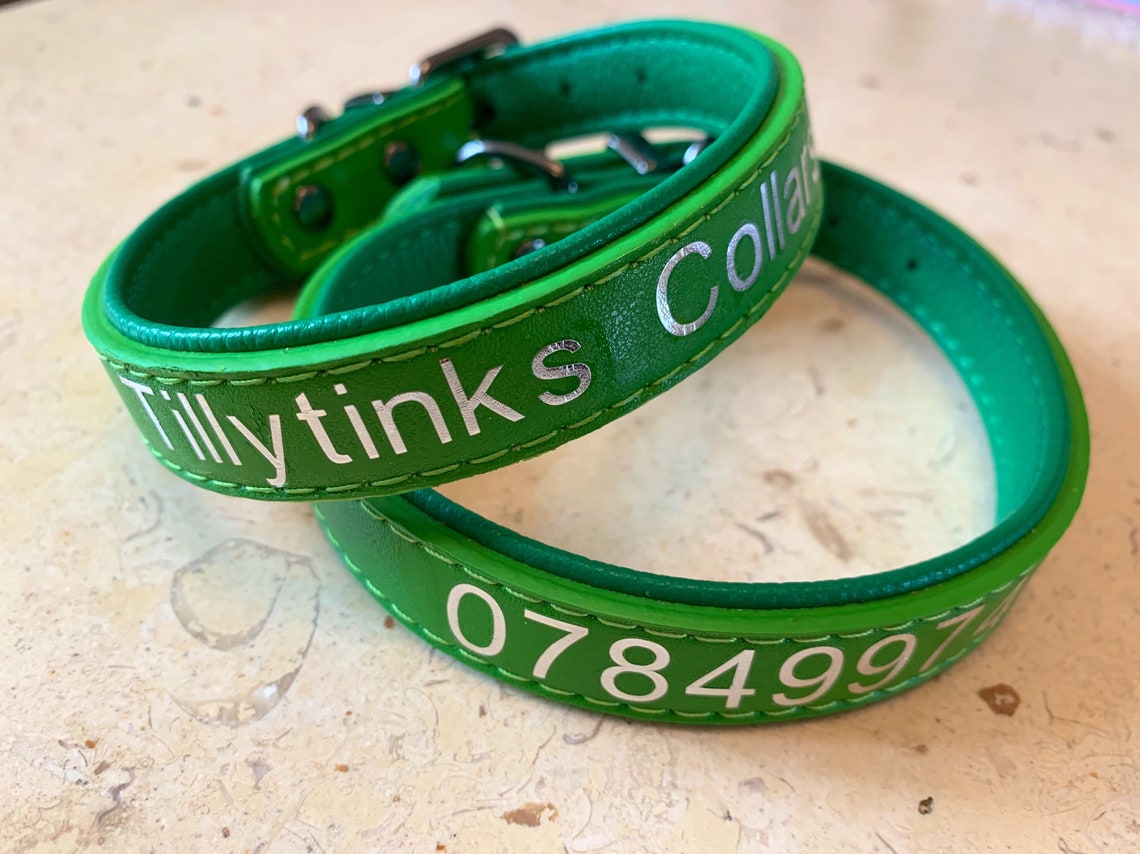 Leather Dog Collar Personalised Dog Collar Green Dog Collar Etsy UK
