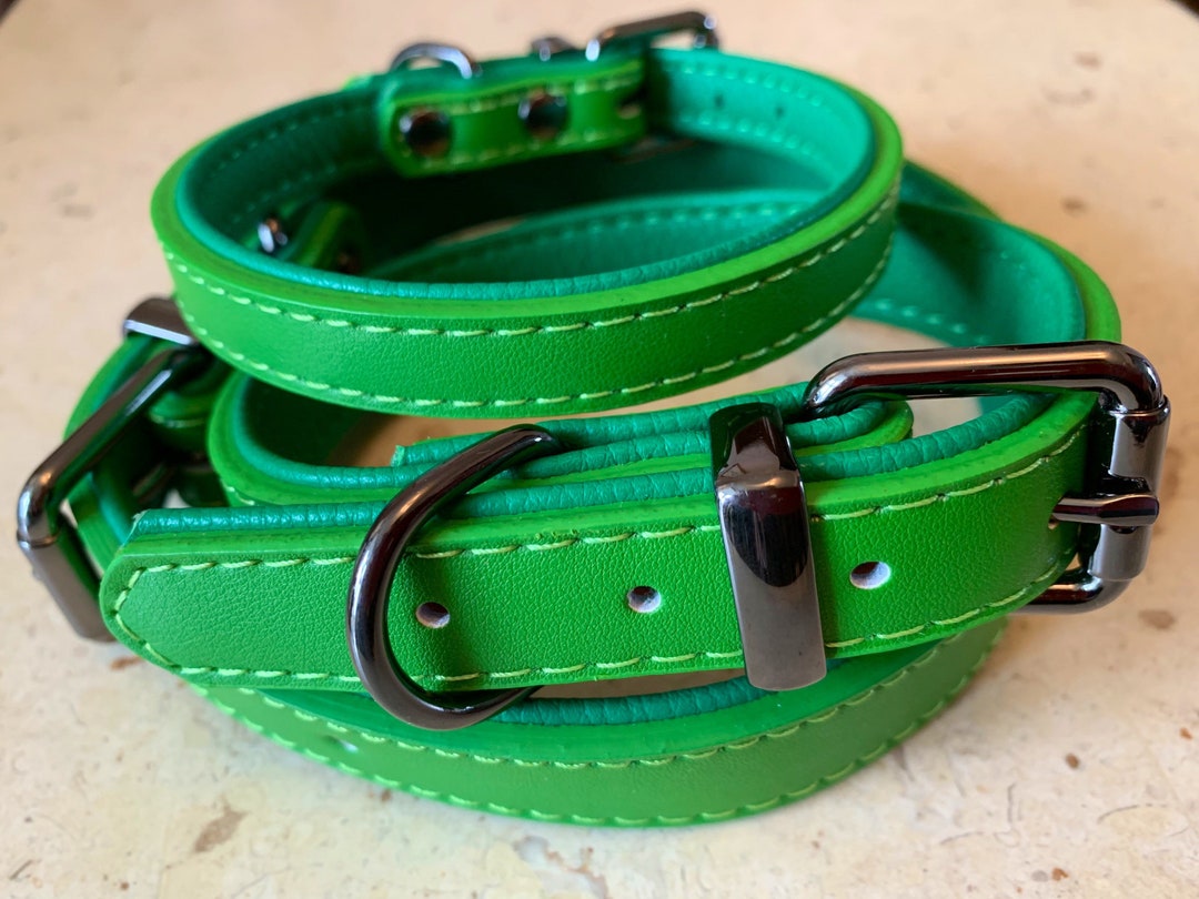 Leather Dog Collar Personalised Dog Collar Green Dog Collar Etsy UK