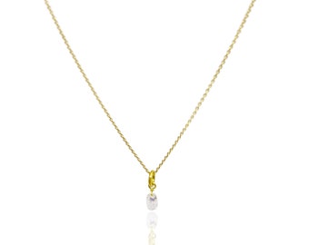 Diamant Anhänger - Briolette Diamant Halskette - Diamant Halskette mit 14K Gelbgold Kette