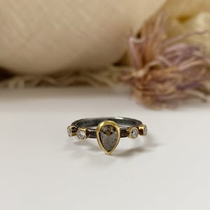 18k Gold & 925 Silber Ring - Natürlicher Diamant Ring - Natürlicher Brauner Diamant Ring - Diamant Schmuck - Uralter Stil Diamant Ring